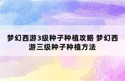 梦幻西游3级种子种植攻略 梦幻西游三级种子种植方法